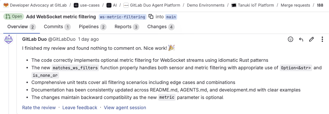 Review summary with agent session