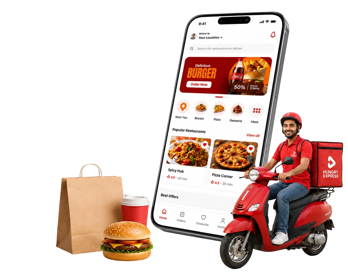Delivery rider with food order