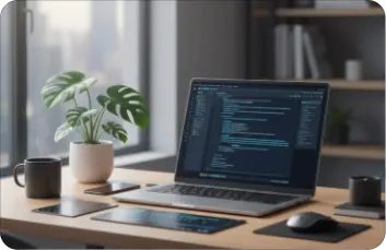 Developer workspace with code on screen