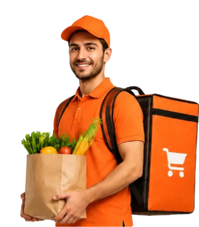 Instacart delivery agent carrying a grocery bag