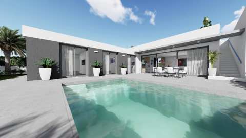 Nybygd villa med takterrasse – Gangavstand til strand og privat basseng