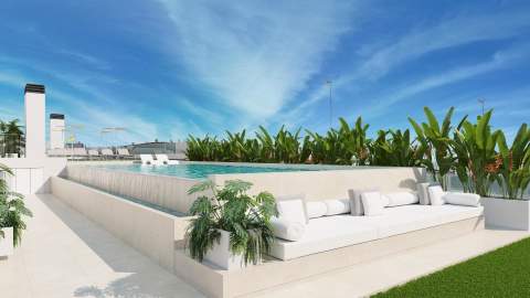Ny leilighet med takterrasse 100 meter fra stranden – 2 soverom og fellesbasseng