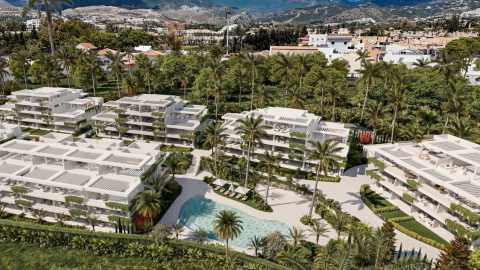 Nybygd leilighet med takterrasse og privat basseng – 400 meter fra stranden