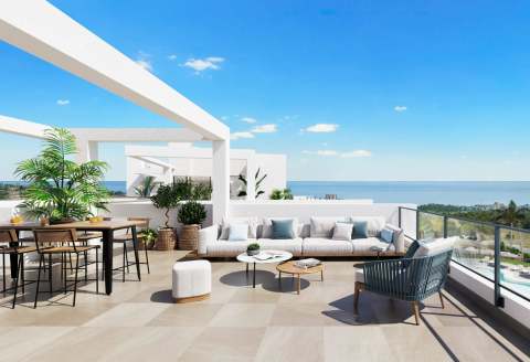 Ny leilighet med takterrasse og havutsikt – Terrasse 60 m² og fellesbasseng