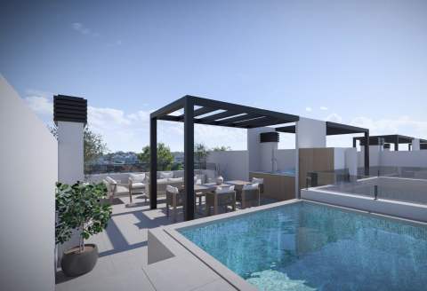 Nybygd rekkehus med takterrasse og privat basseng