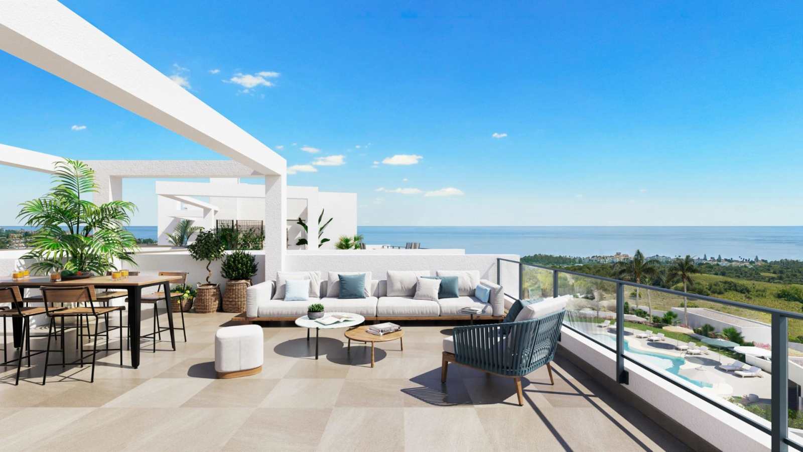 Ny leilighet med takterrasse og havutsikt – Terrasse 60 m² og fellesbasseng, bilde 1