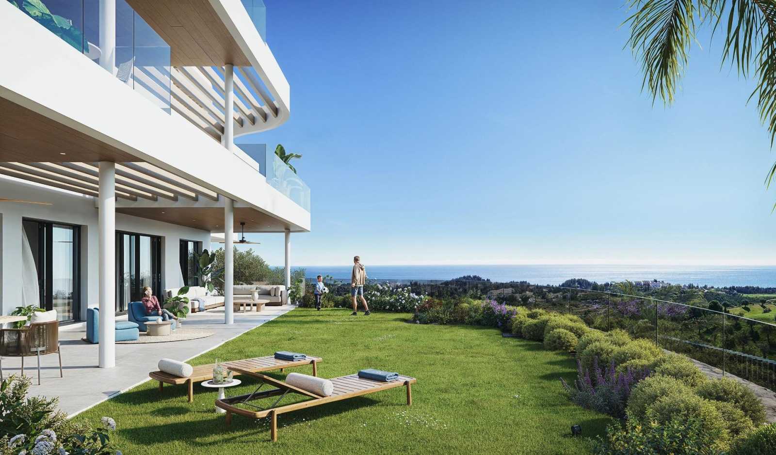 Ny leilighet med havutsikt – Terrasse på 46 m² og fellesbasseng, bilde 1