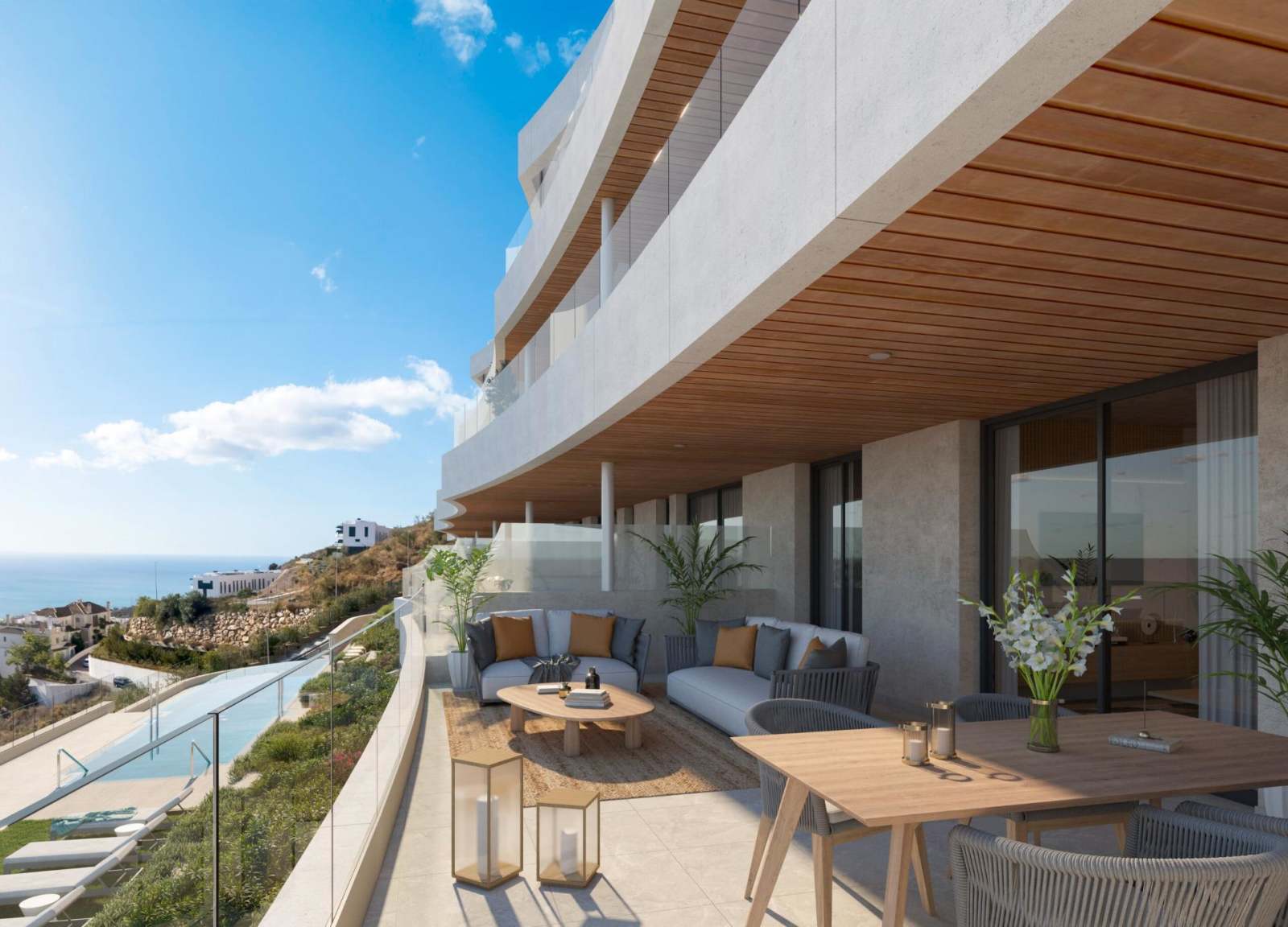 Ny leilighet med takterrasse og havutsikt – 34 m² terrasse og fellesbasseng, bilde 1