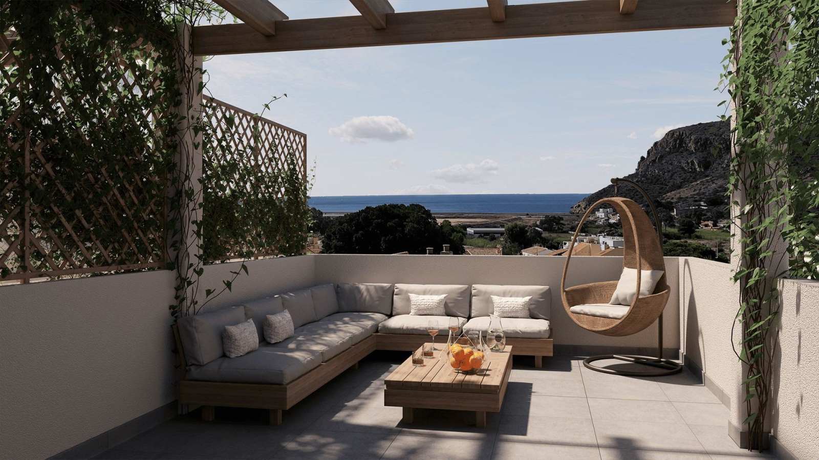 Nybygd rekkehus med takterrasse og havutsikt – 3 soverom og fellesbasseng, bilde 1