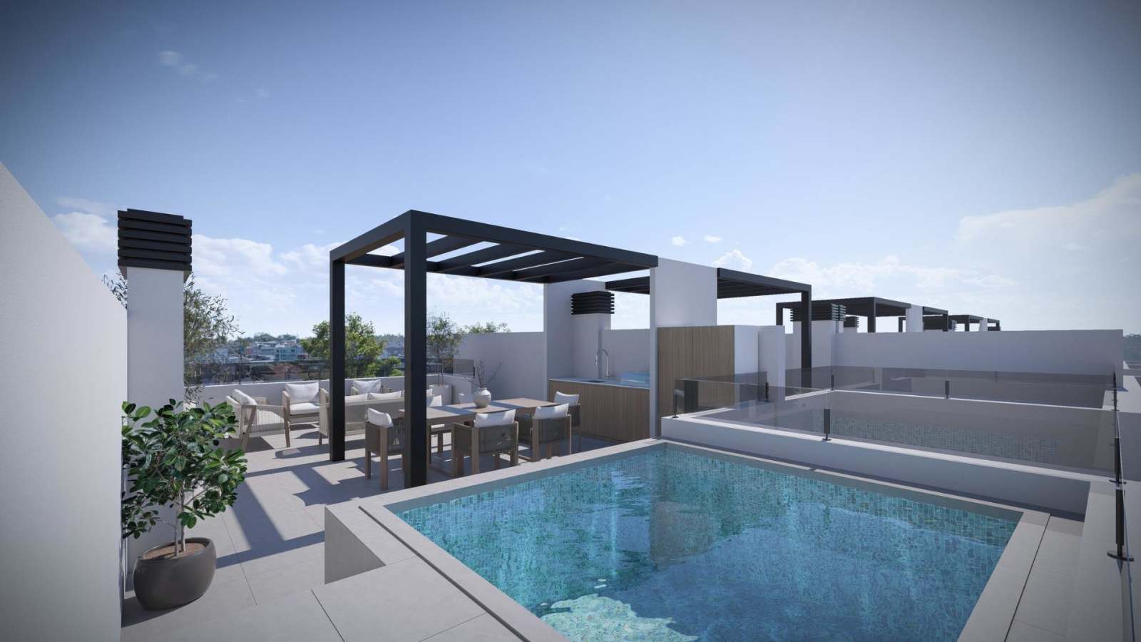 Nybygd rekkehus med takterrasse og privat basseng, bilde 1