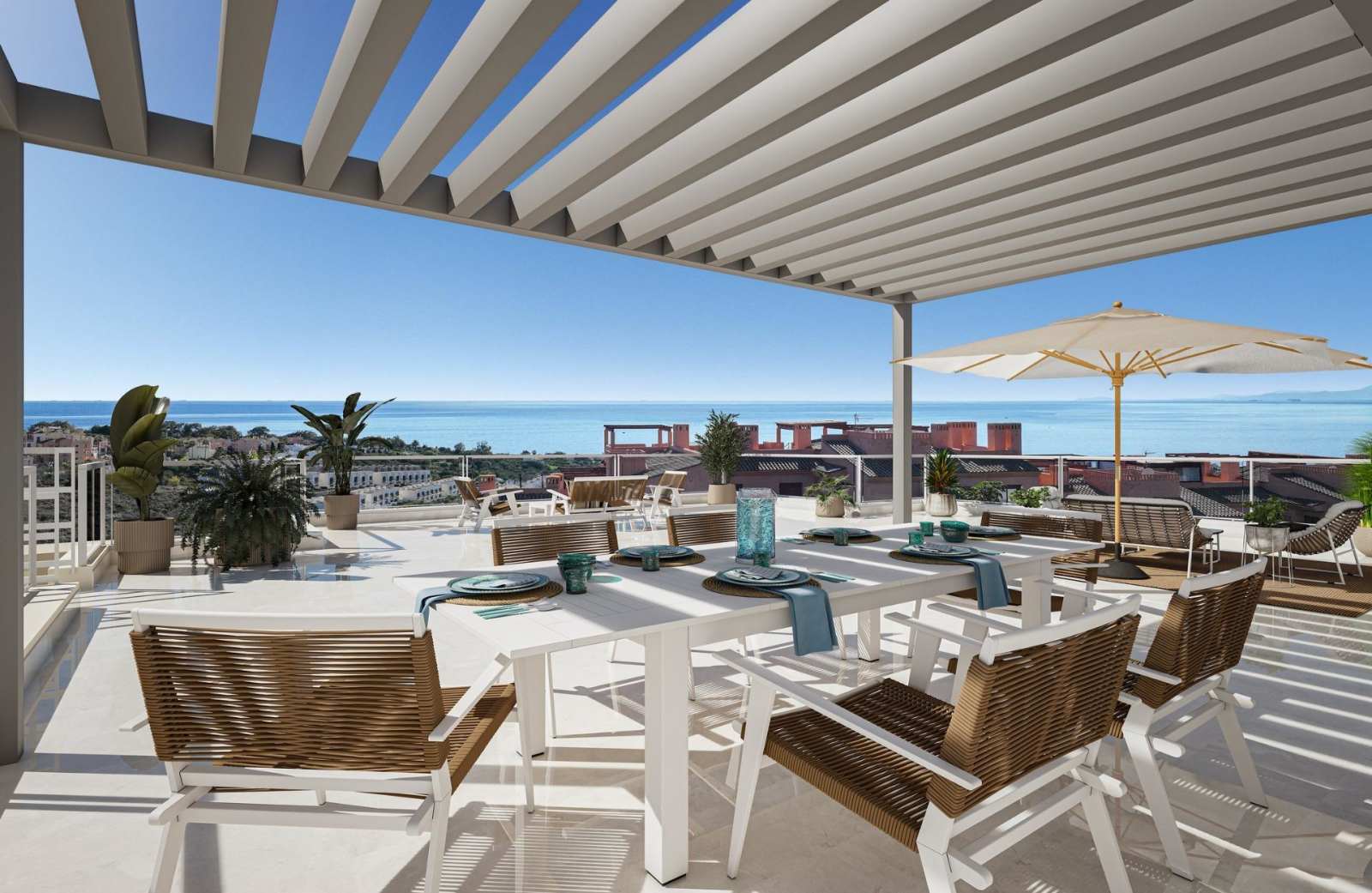 Ny leilighet med havutsikt – Takterrasse på 109 m² og fellesbasseng, bilde 1