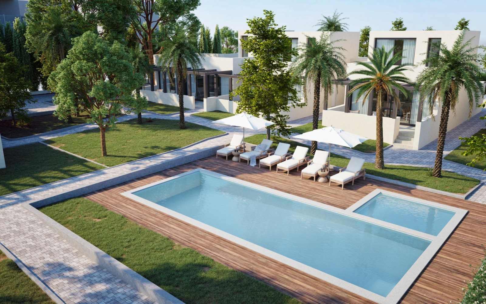 Nybygd villa med takterrasse og turistlisens – Privat hage og fellesbasseng, bilde 1