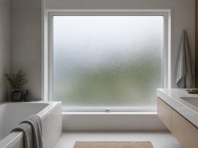 Frostet personvernglass i baderomsvindu