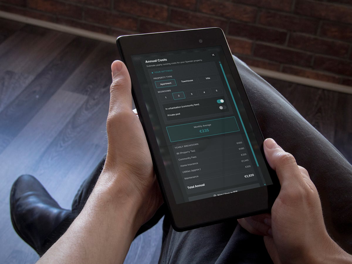 The buying costs calculator displayed on a tablet