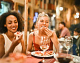 Local Spanish street scene with cafés and everyday services