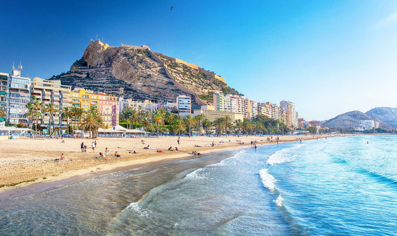 Postiguet beach in Alicante with golden sand and clear Mediterranean water