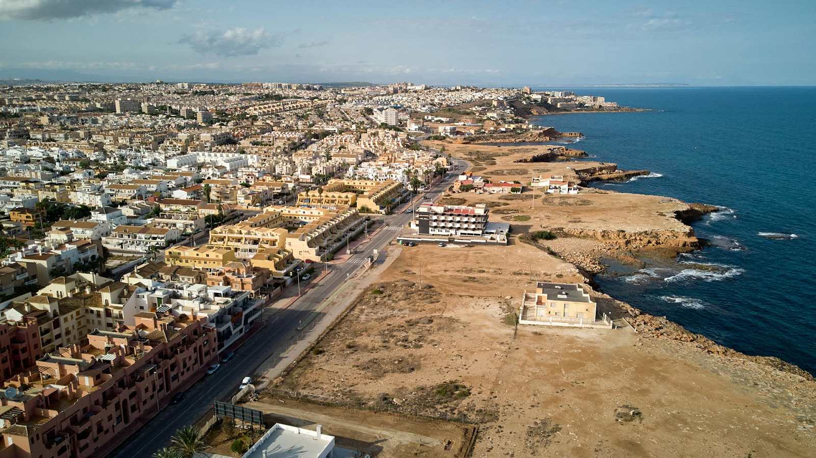 Torrevieja coastline from the sky showing apartment-lined beaches