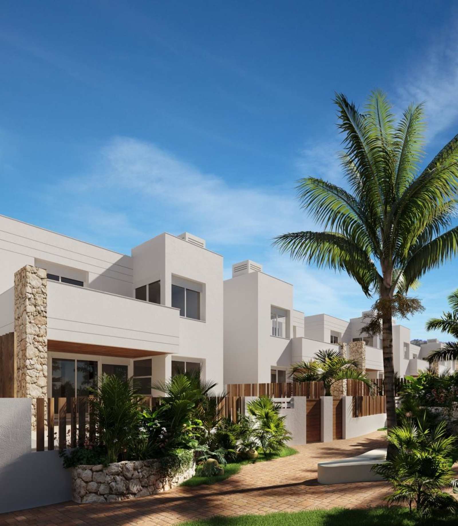 Architectural render of white new-build villas near San Juan de los Terreros