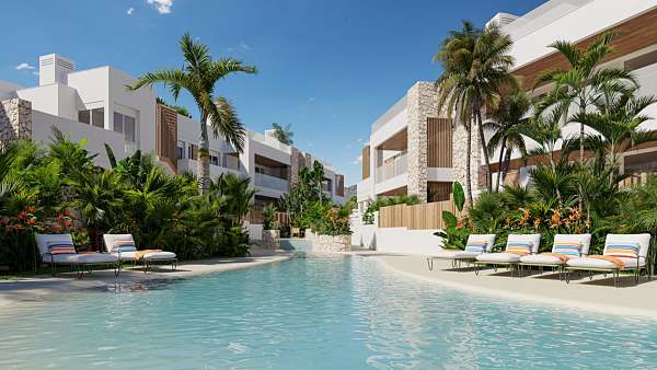 Architectural render of the shared multi-level swimming pool