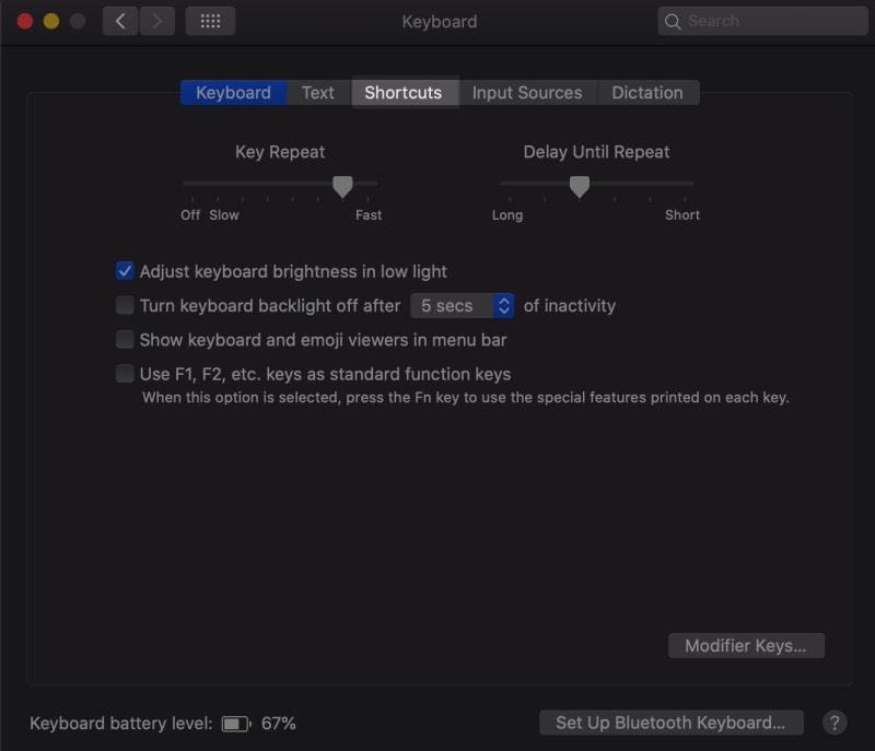 system preferences pane keyboard shortcuts