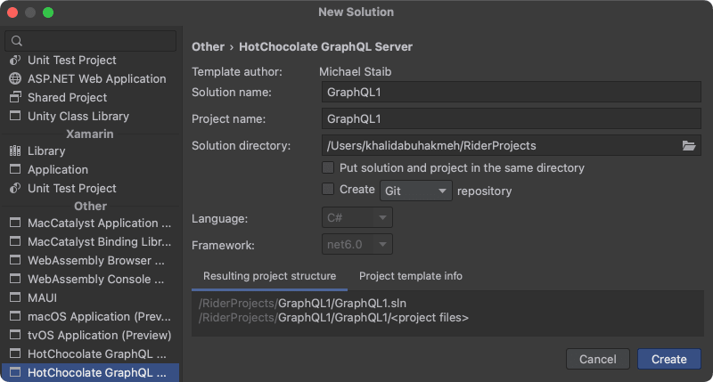 JetBrains Rider New Solution Dialog with Templates