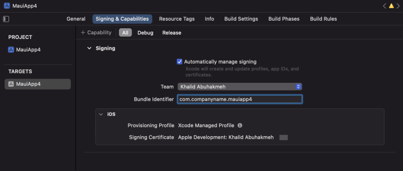 Xcode showing provisioning profile