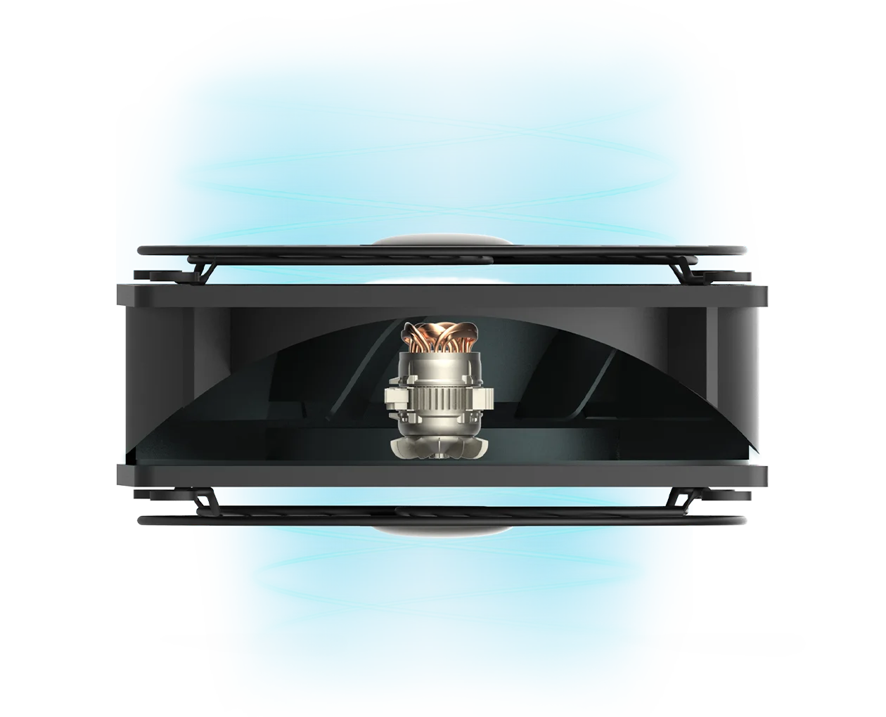 Internal view of the Axial fan dual-ball bearing motor and internal components.