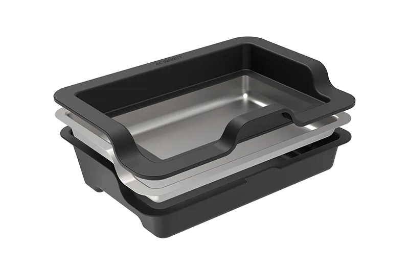 Modular trim tray system featuring interchangeable sorting and sifting screens for flexible leaf and pollen collection.