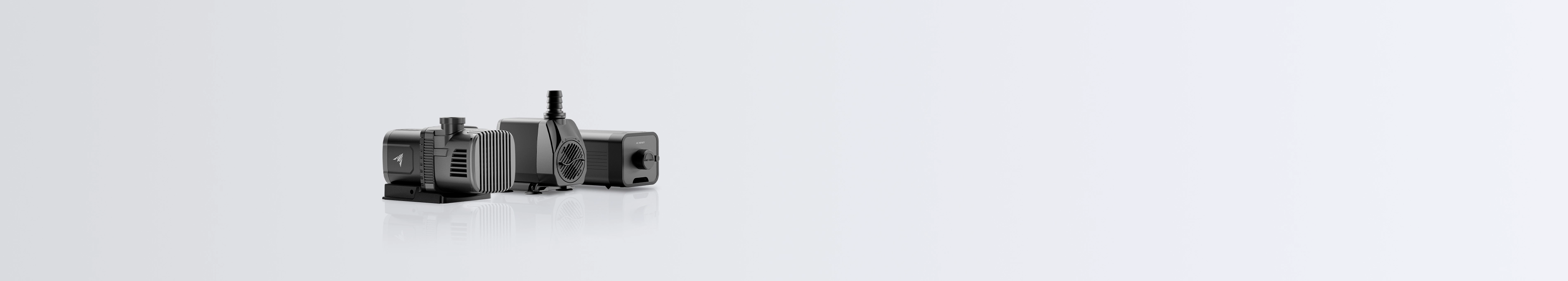 A group of three black AC Infinity water and air pumps.