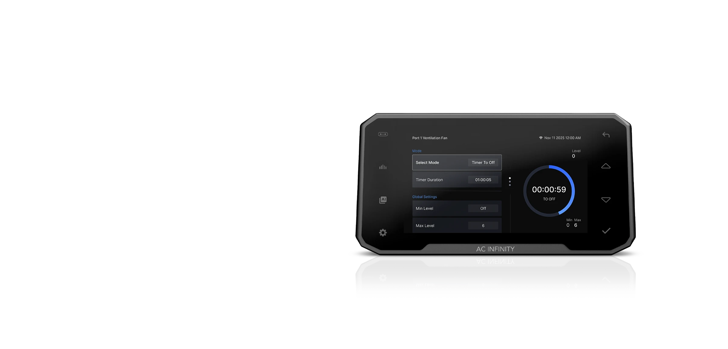 Cloudcom 6 — Port 1 Ventilation Fan in Timer To Off mode counting down 00:00:59