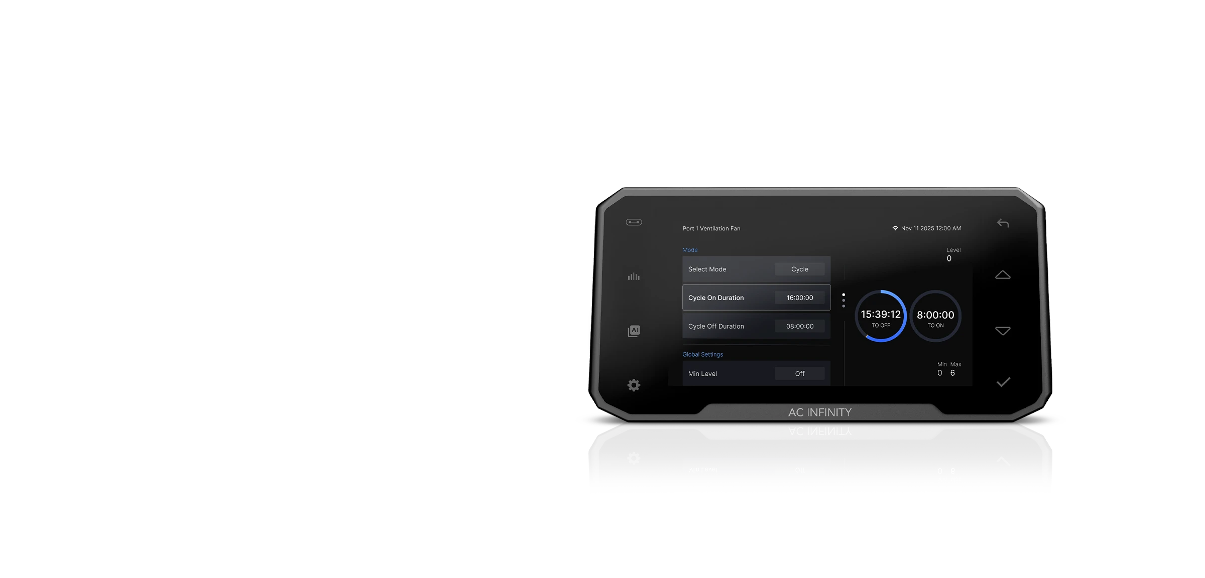 Cloudcom 6 — Port 1 Ventilation Fan in Cycle mode with 16-hour on and 8-hour off durations