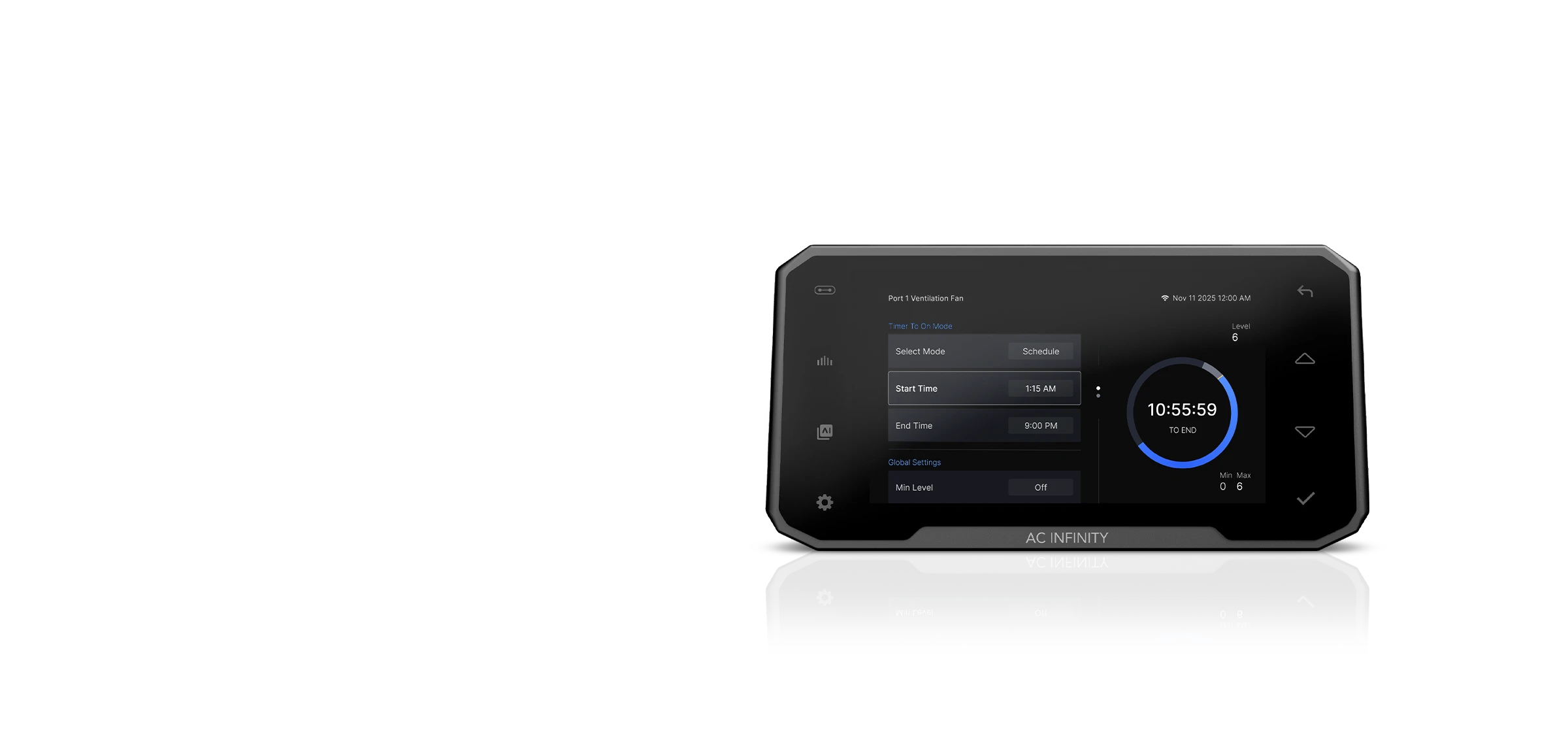 Cloudcom 6 — Port 1 Ventilation Fan in Schedule mode from 1:15 AM to 9:00 PM