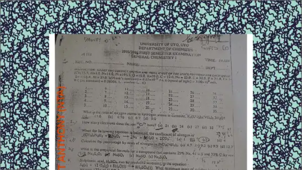 General Chemistry I: First Semester Examination Cover