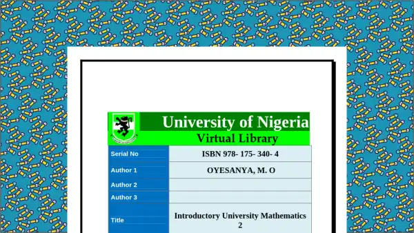 Introductory University Mathematics 2: Calculus Cover
