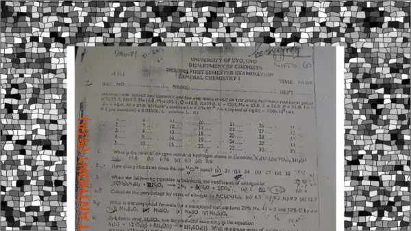General Chemistry I: First Semester Examination Cover