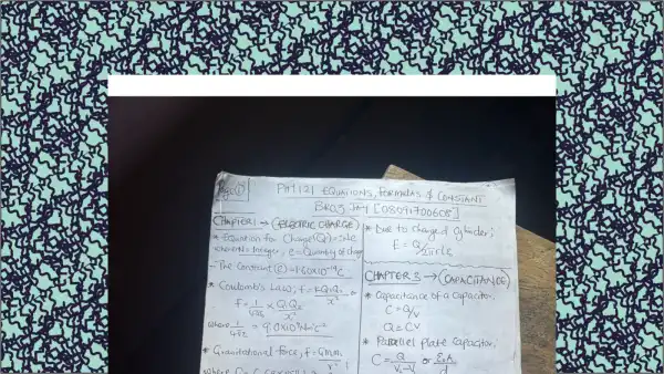 Physics Formula and Constant for PHY121 Cover