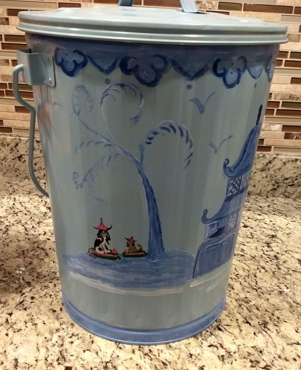 Auction Page Handpainted Garden Can Holds Dog Food Too