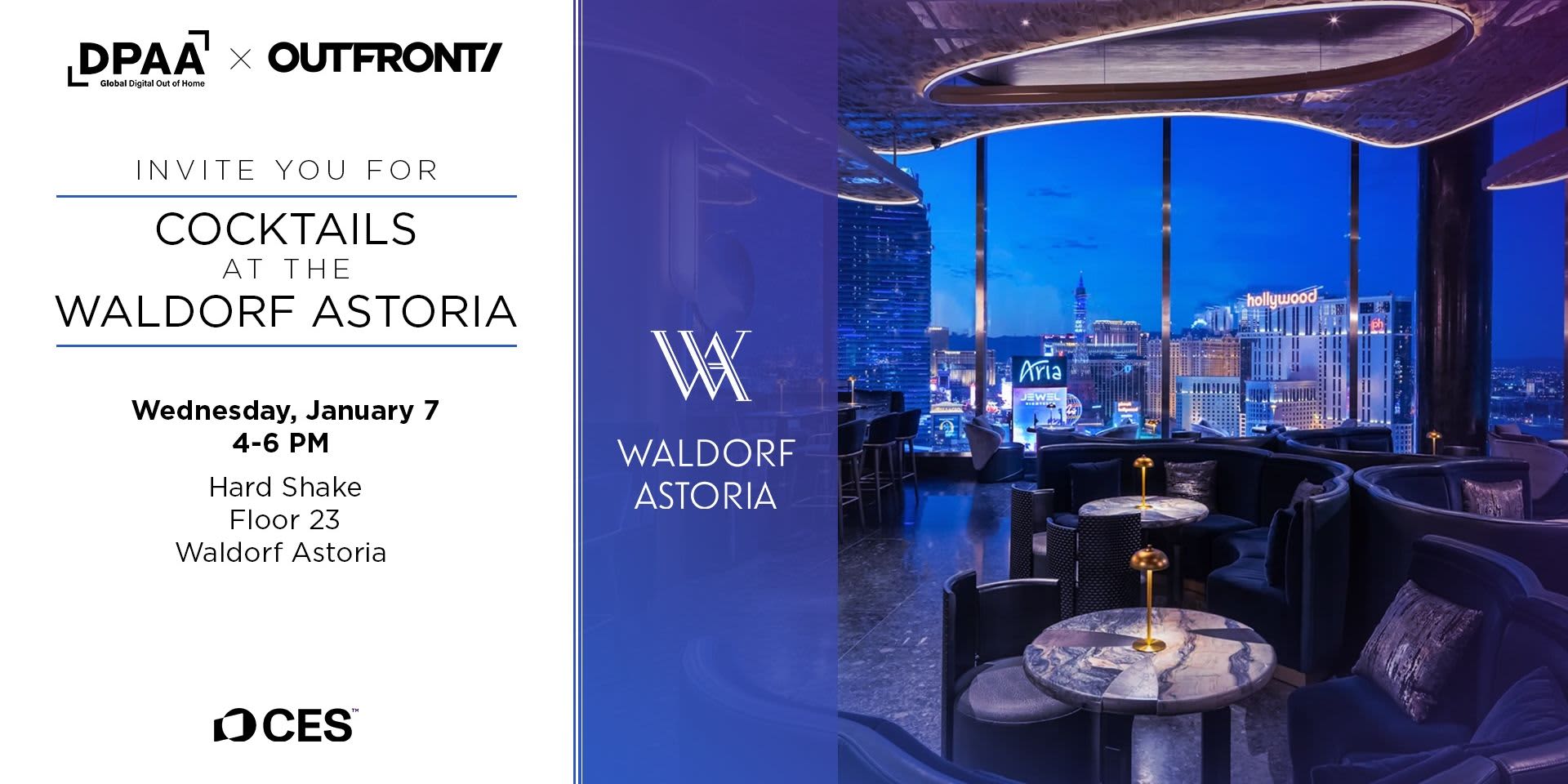 DPAA x OUTFRONT | CES Cocktails at the Waldorf Astoria event logo