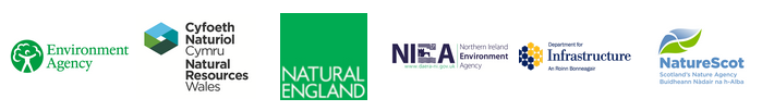 Core funder logos: Environment Agency, Natural Resources Wales, Natural England, NIEA, DFI Rivers, NatureScot