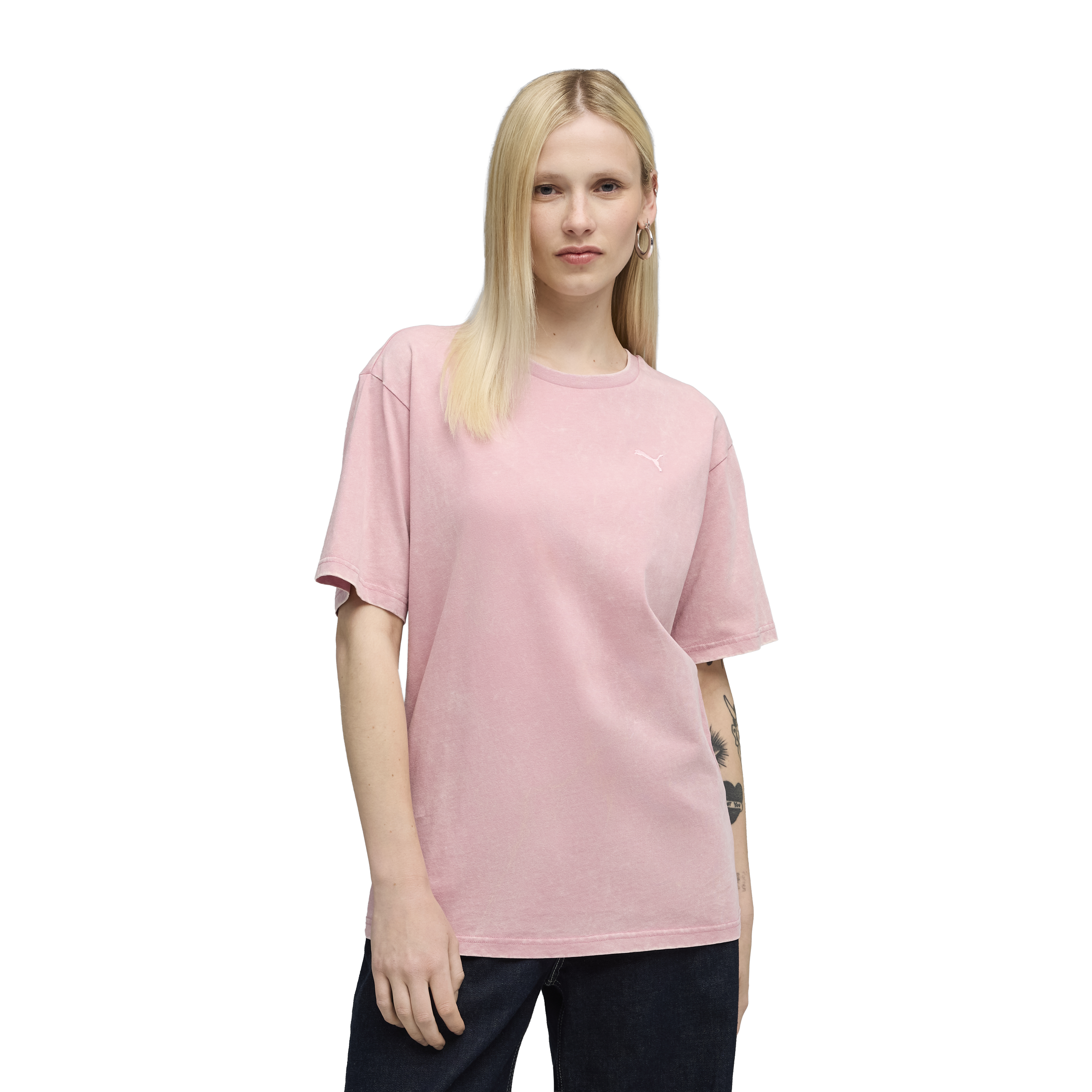 Puma Womens Essentials Elevated Relaxed Wash Tee Poised Pin