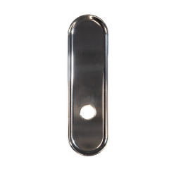 Round Escutcheon (JAM.RE) on white background — oval pill-shaped backplate with smooth edges and a centered keyhole opening