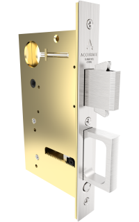 2002Q Quiet Pocket Door Mortise Lock with Integrated Edge Pull Left Angle