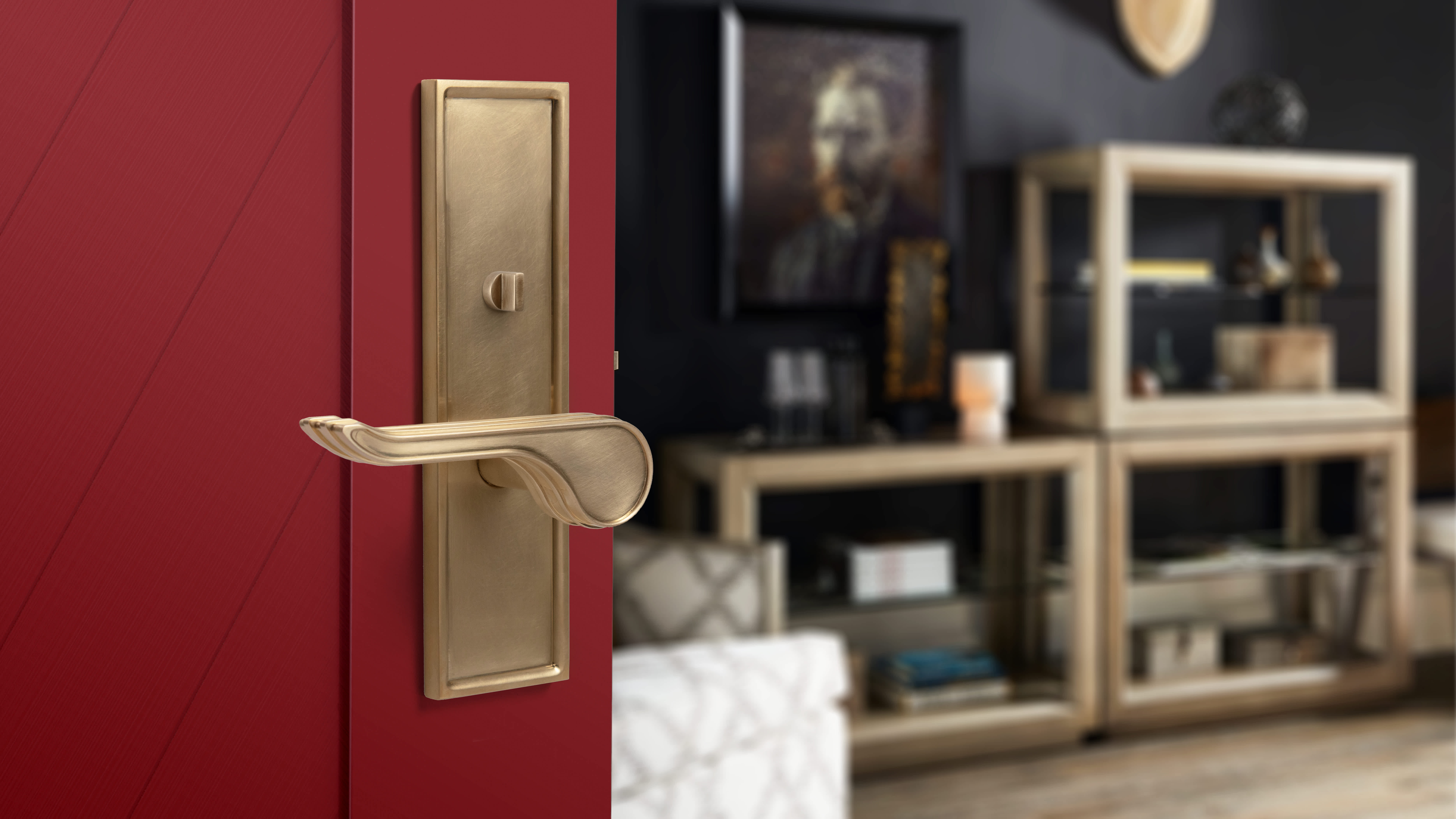 Thom Filicia for Accurate Carrera Lever on Red Door BB Burnished Brass