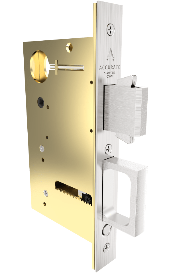 2002Q Quiet Pocket Door Mortise Lock with Integrated Edge Pull Left Angle