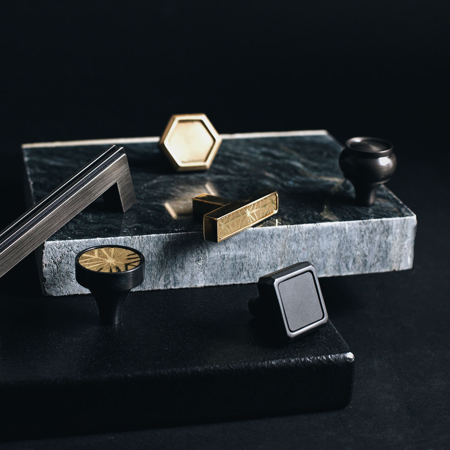 Thom Filicia for Accurate Cabinet Hardware Stylized shot in various collection styles and finishes