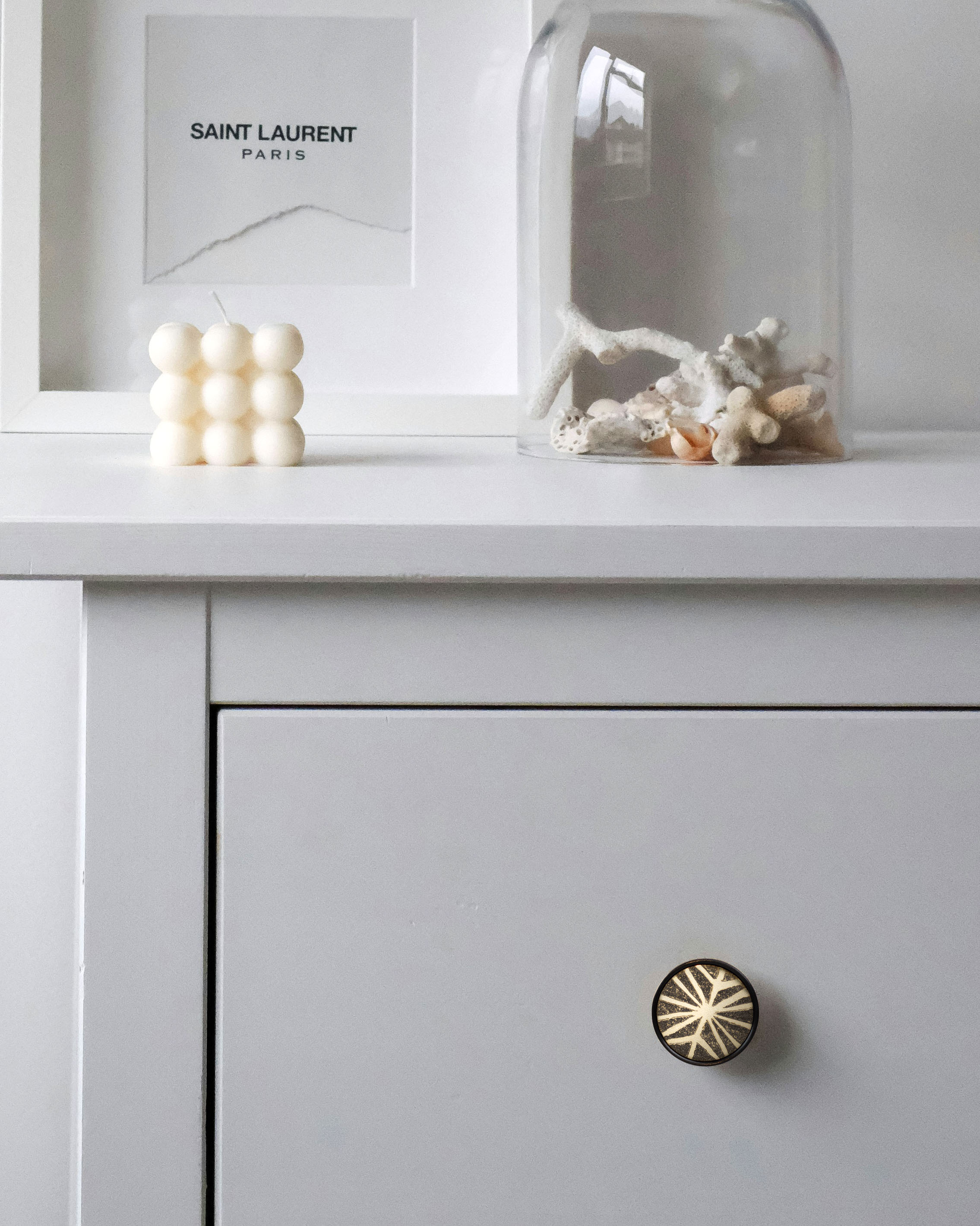 Thom FIlicia For Accurate Aurora Cabinet Hardware Round Knob with Etched inlay US19LL,.M US3 on Bathroom Cabinet