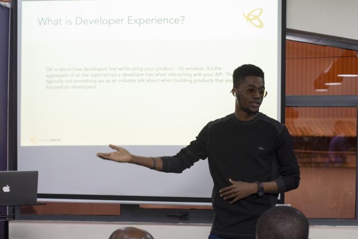 Ace giving a Developer Experience talk