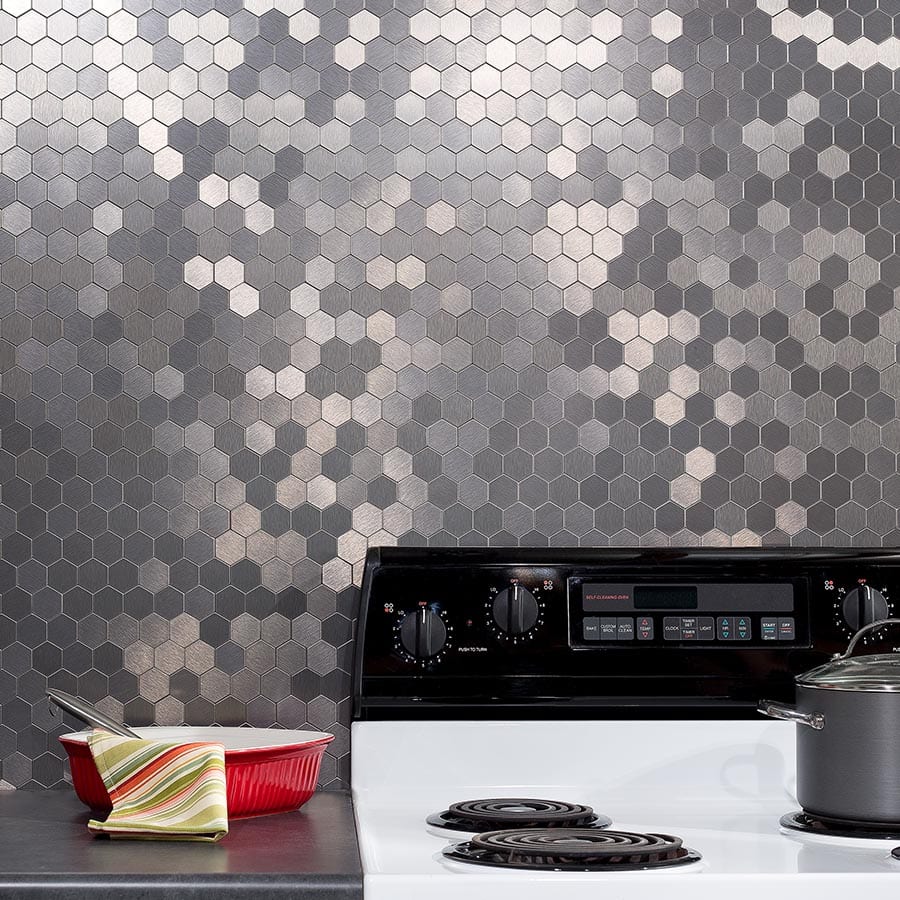 Matted Metal Backsplash Tile