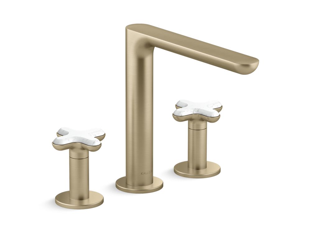 002 Deck-Mount Bath Faucet, White Carrara- Brushed French Gold