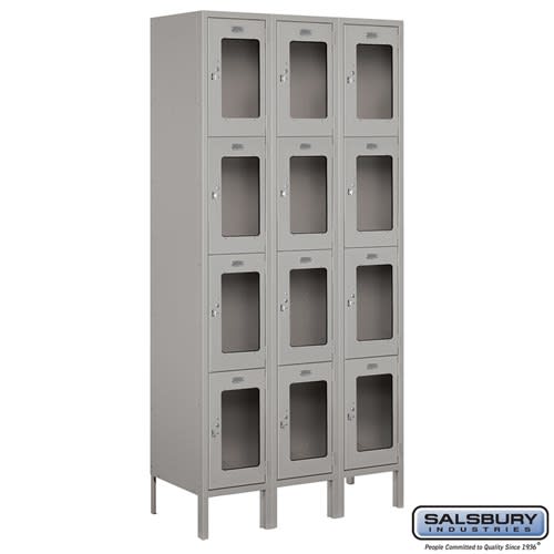 12-Inch Wide Four Tier See-Through Metal Locker - 3 Wide - 6 Feet High - 15 Inches Deep